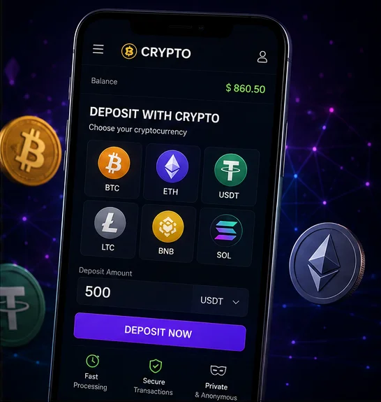 Икони на крипто методи за плащане в Vavada: Bitcoin, Ethereum, Litecoin и USDT